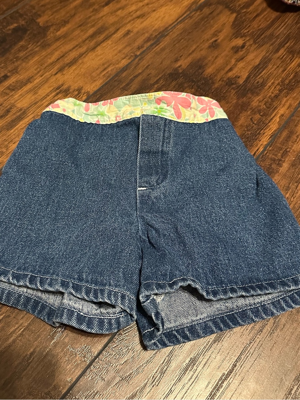 Vintage Arizona Jean Company Denim Shorts with Pink & Green Floral Waistband